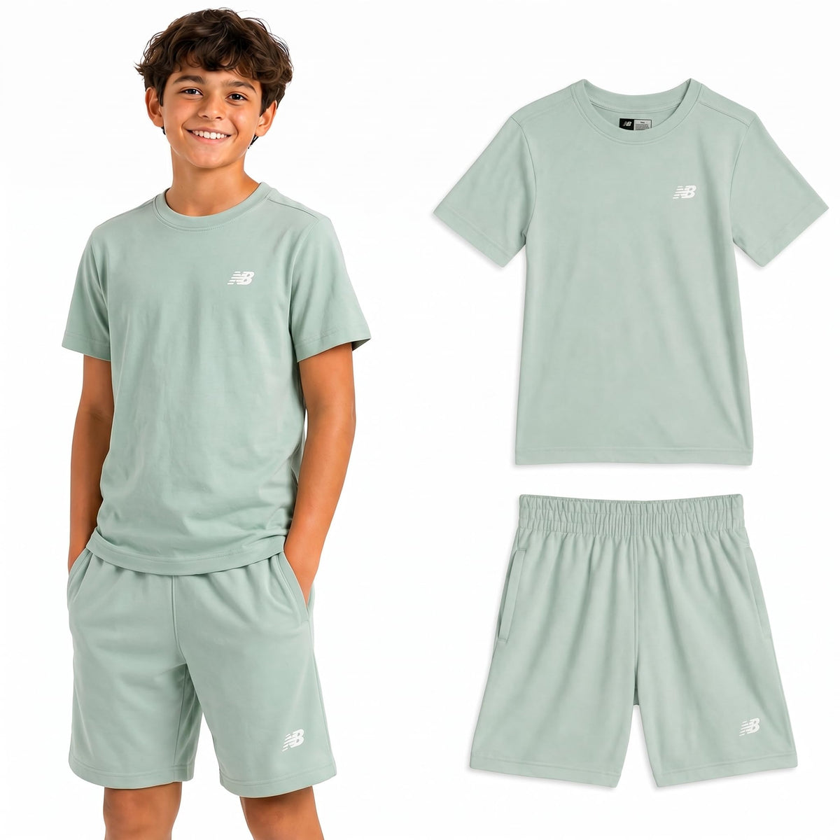 New Balance Boys 2 Piece Cotton Blend Jersey Shirt & Basketball Shorts