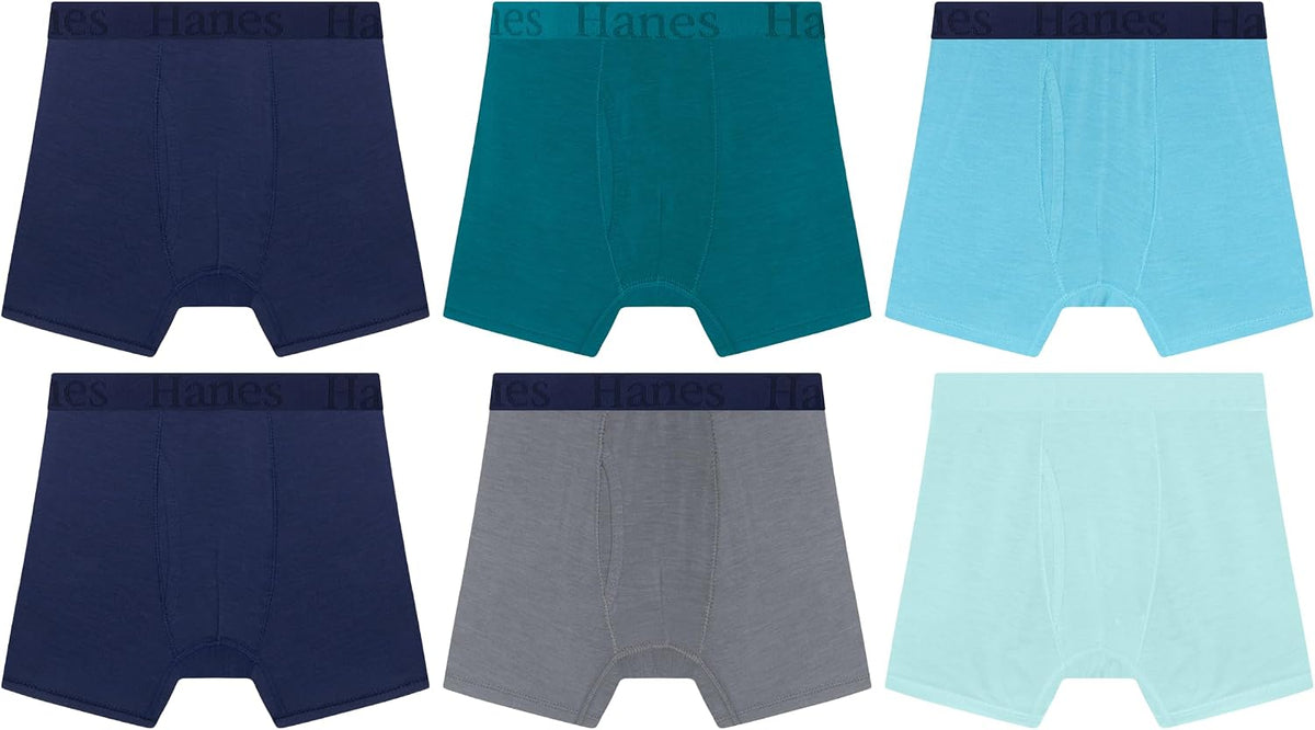 Hanes Boys' Underwear Boxer Briefs Pack – 6-Pack – Originals SuperSoft – Moisture-Wicking Cooling – Lightweight