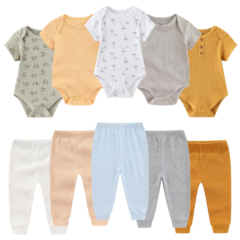 BIGBIGKISS Baby Bodysuit and Pant Set 10Pcs Baby Boy Girl Clothes Outfits
