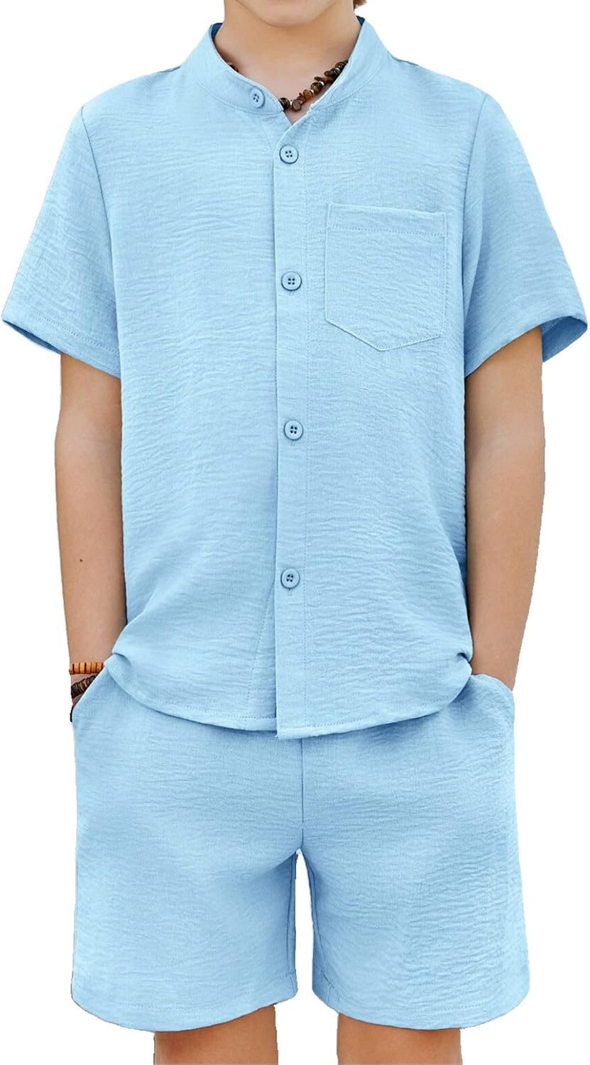 Arshiner Toddler Boys 2 Piece Outfits Texture Button Down Shirt and Shorts