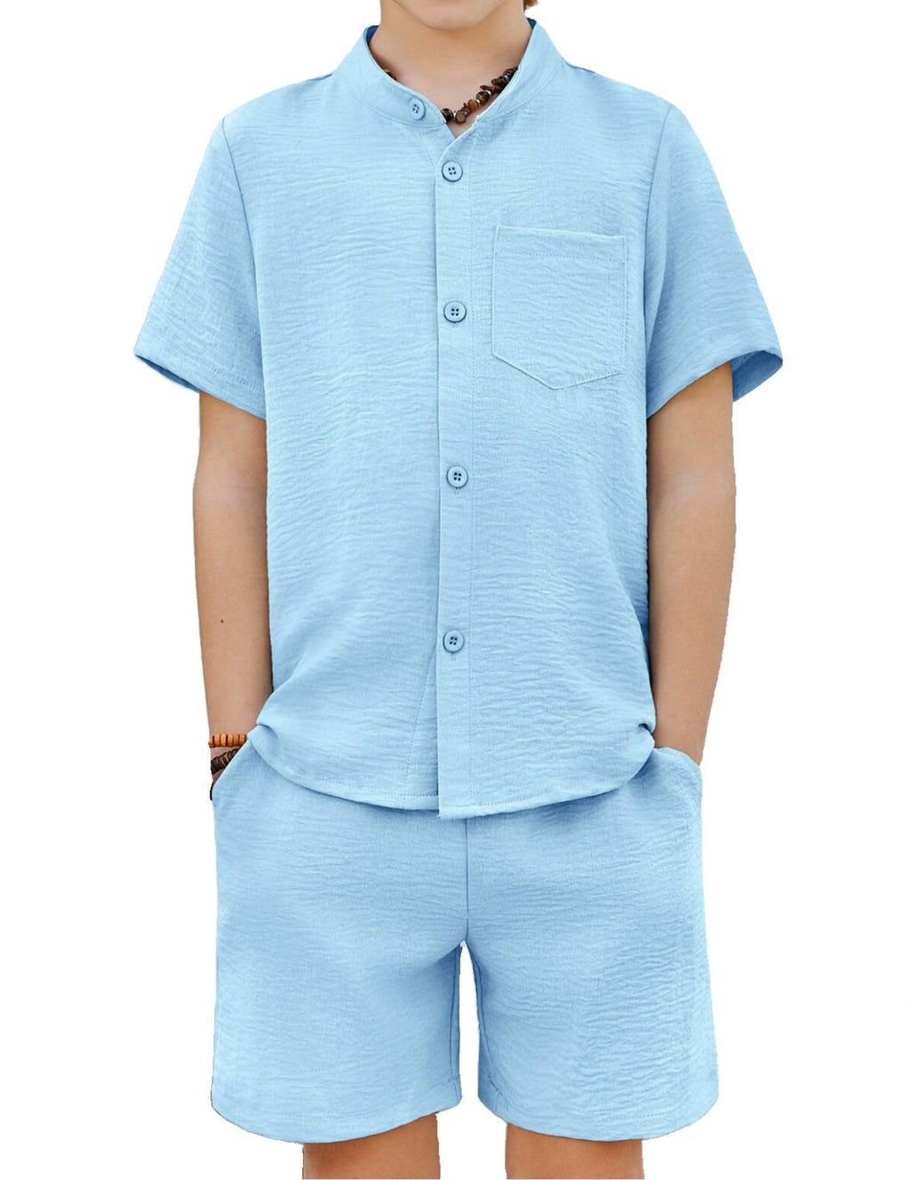 Arshiner Toddler Boys 2 Piece Outfits Texture Button Down Shirt and Shorts