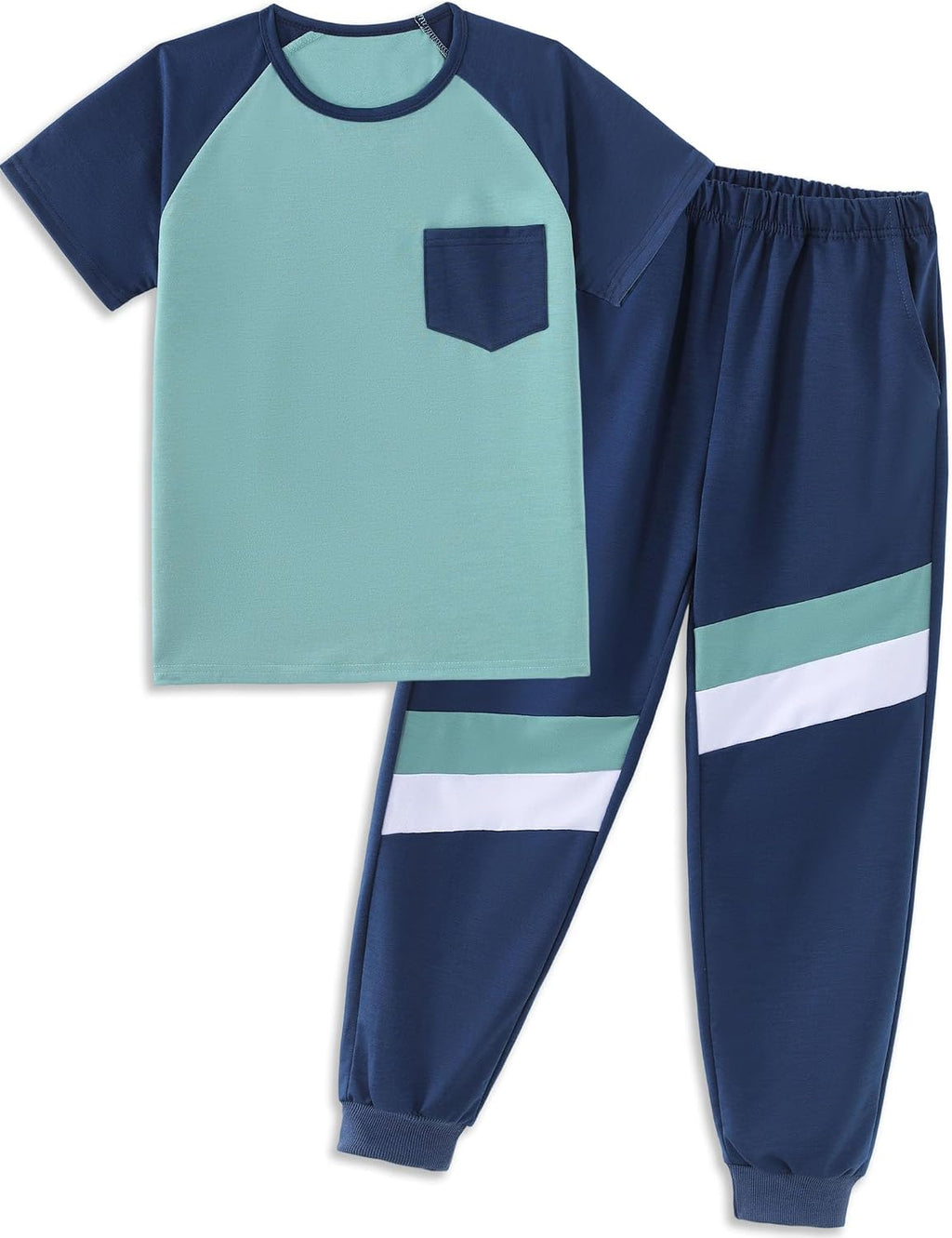 Boys Clothes,Boy outfits 2-Piece Raglan Color blocking Short-Sleeve T-Shirt Color blocking Pant Boys Clothing Set