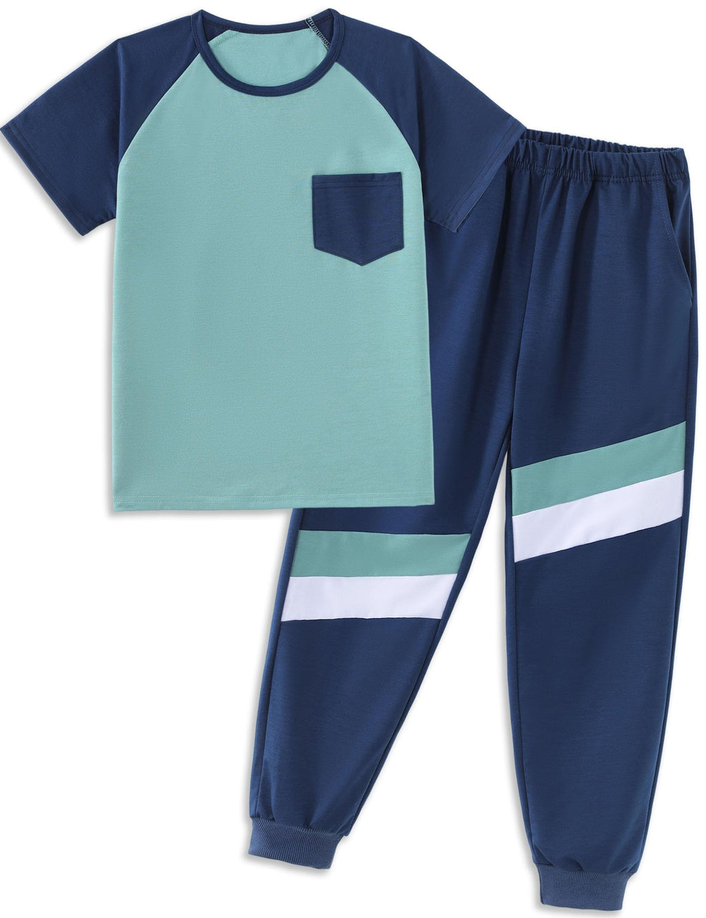 Boys Clothes,Boy outfits 2-Piece Raglan Color blocking Short-Sleeve T-Shirt Color blocking Pant Boys Clothing Set