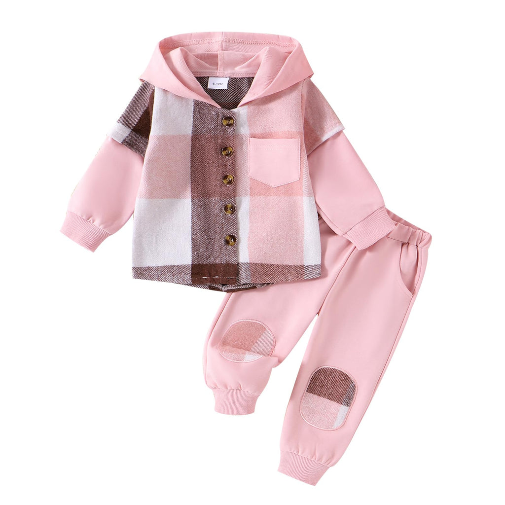Douhoow Toddler Unisex Baby Clothes Boys Girls Flannel Shirt Tops Plaid Hoodie Sweatshirt + Sweatpants Fall Winter Outfits