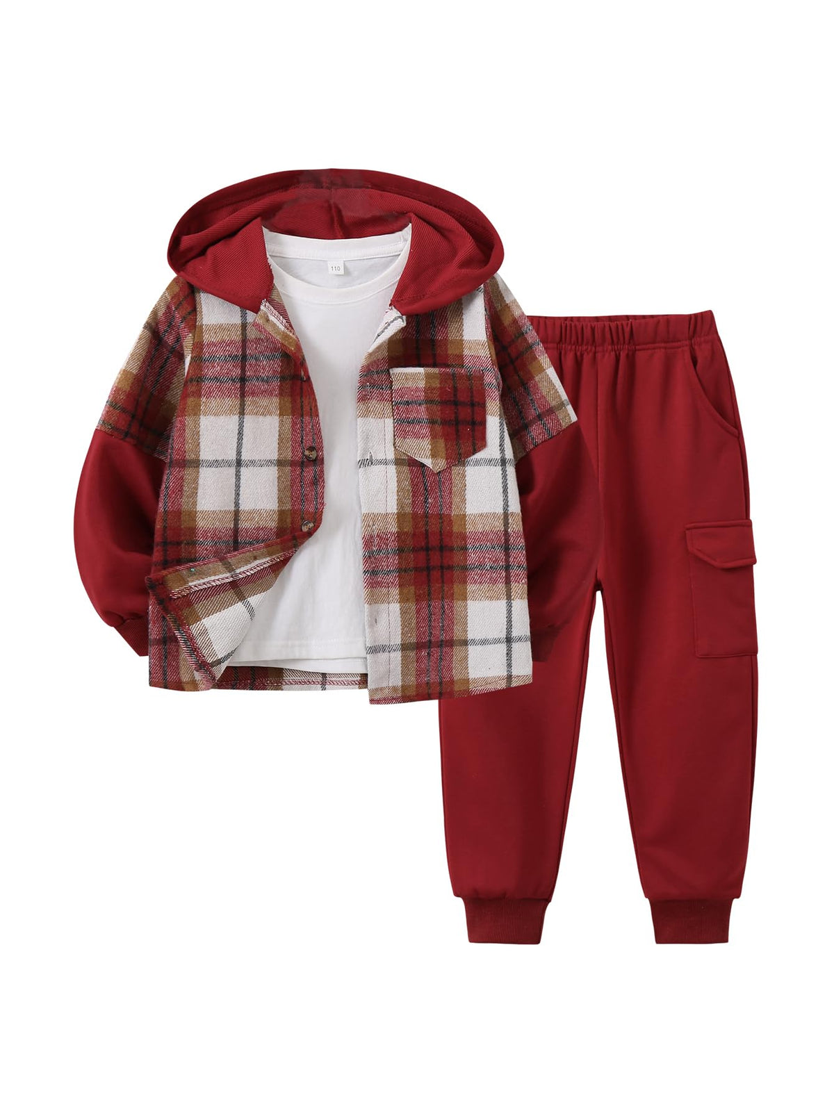 2Pcs Kids Boys Flannel Plaid Shirt Tops Pants Set Hoodie Sweatsuit for Fall Winter Spring Outfits 4-12 Years
