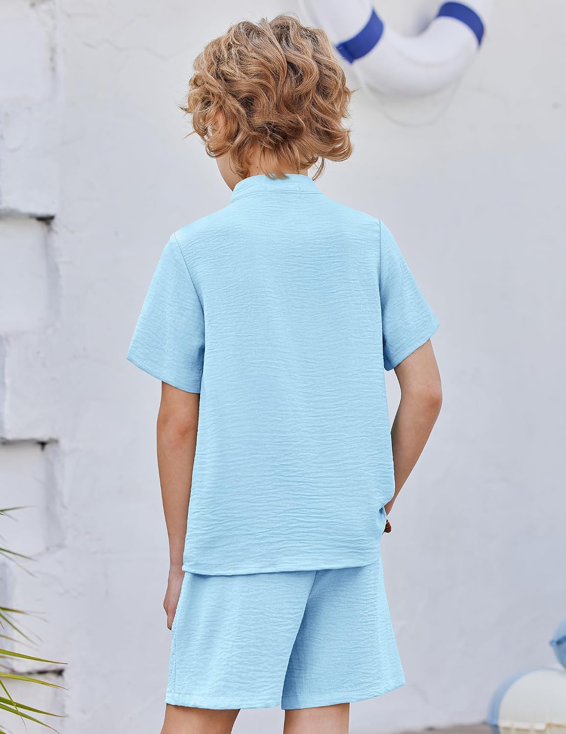 Arshiner Toddler Boys 2 Piece Outfits Texture Button Down Shirt and Shorts