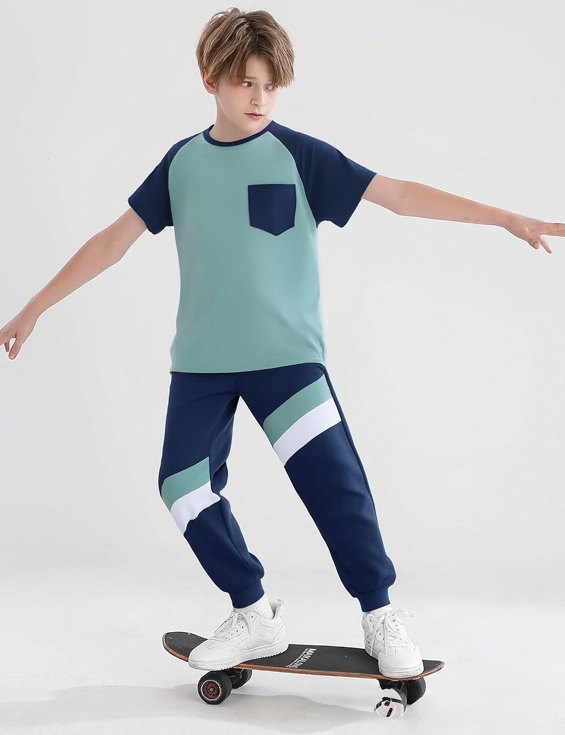 Boys Clothes,Boy outfits 2-Piece Raglan Color blocking Short-Sleeve T-Shirt Color blocking Pant Boys Clothing Set