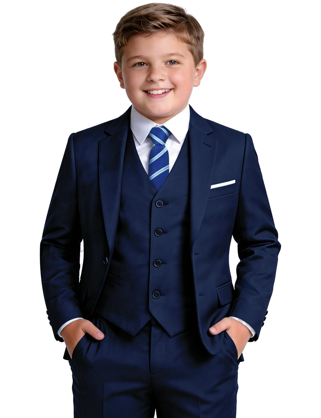 Boys Suit 7-Piece 4 Fits Extra Husky/Husky/Slim/Regular Adjustable Waist + Suspenders