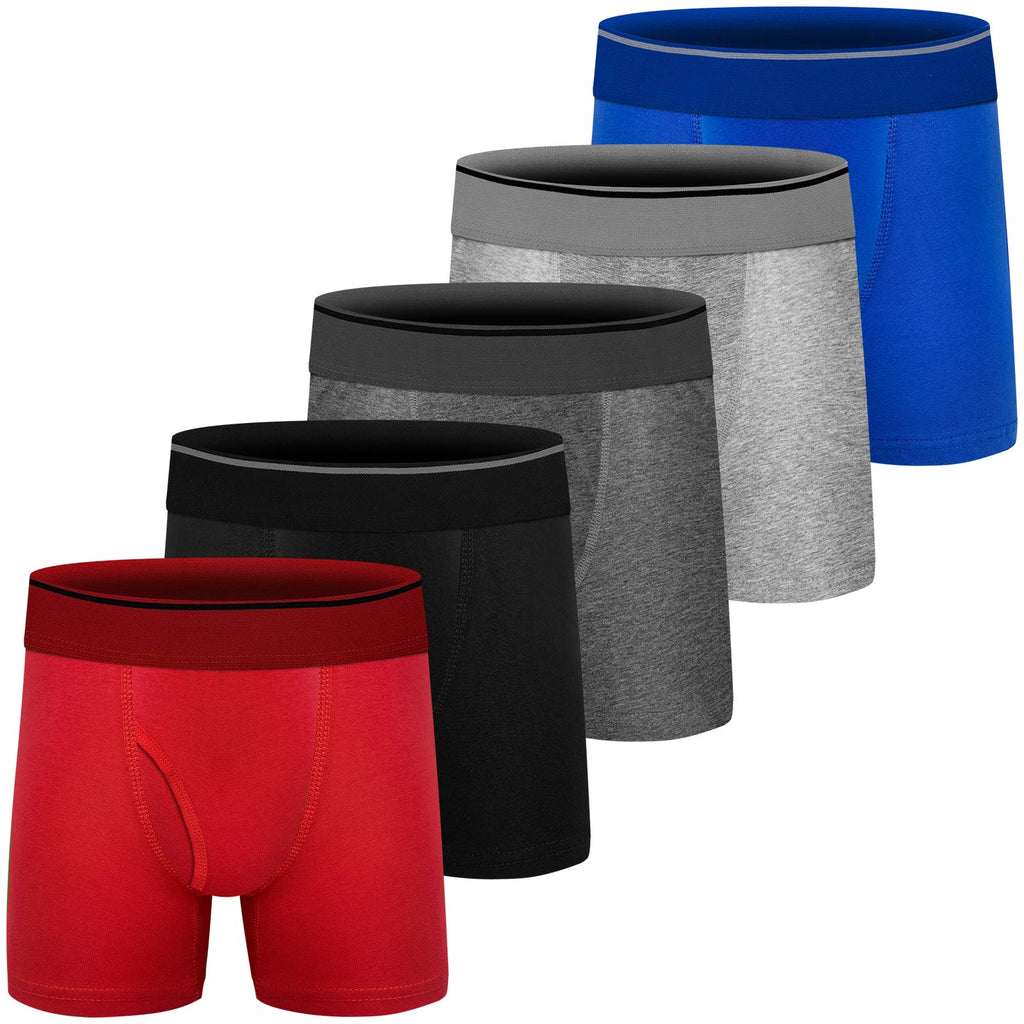 Boys Boxer Briefs,Cotton Toddler Underwear Breathable Mesh Performance Sport Big Boy Boxer Briefs with Fly 5Pack