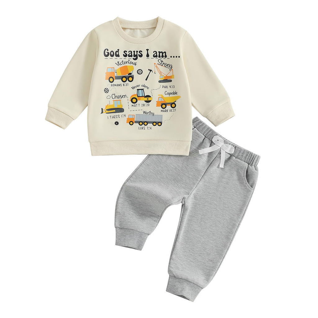 Fernvia Toddler Boy Fall Winter Clothes God Says I Am Long Sleeve Pullover Sweatshirts + Solid Joggers Pants Outfits Set