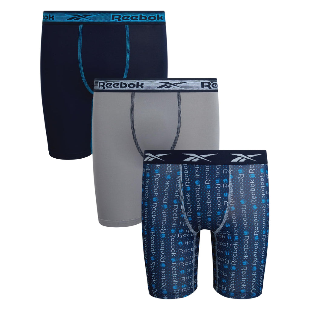 Reebok Boys Boxer Briefs 3 Pack Performance Underwear with Pouch, 6” Inseam