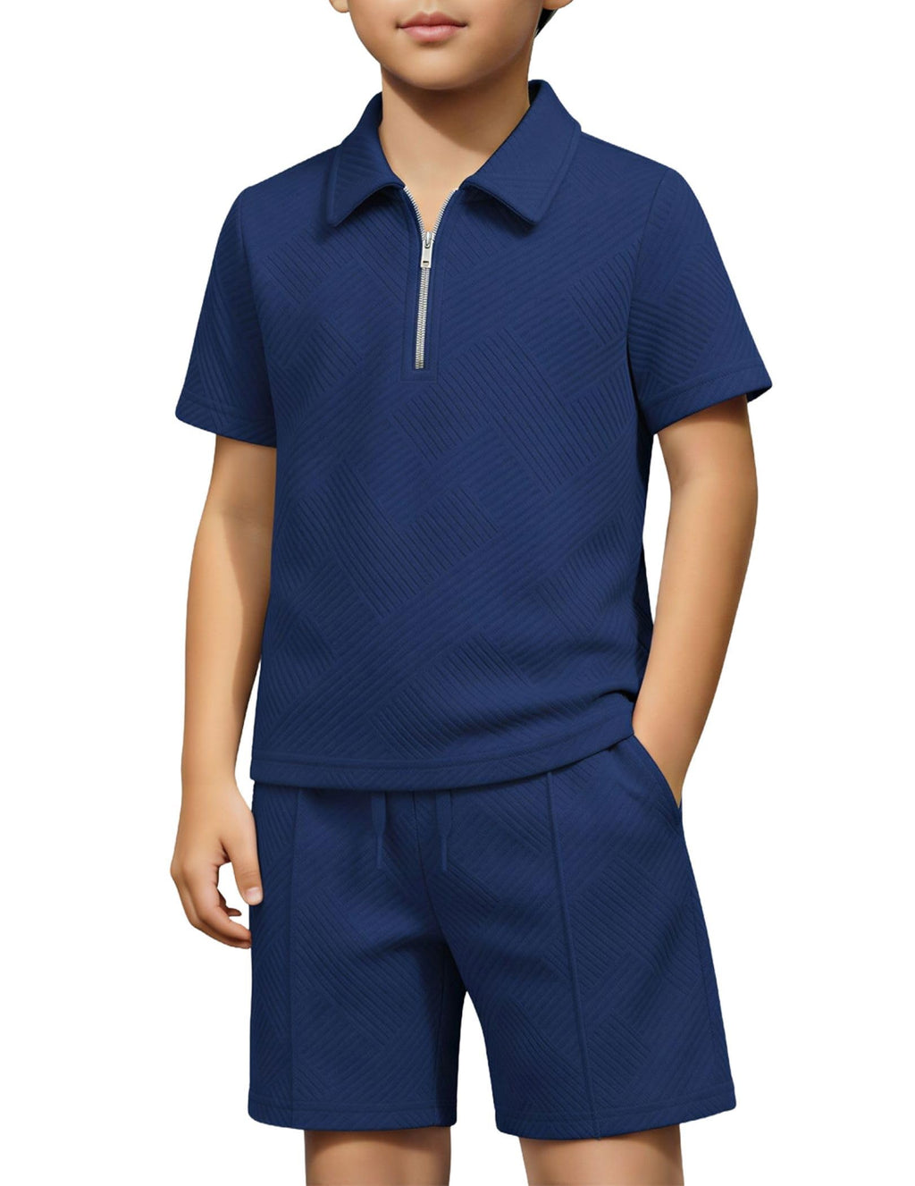 Arshiner Boys 2 Piece Outfits Zip Polo Shirt & Drawstring Shorts 4-13 Years