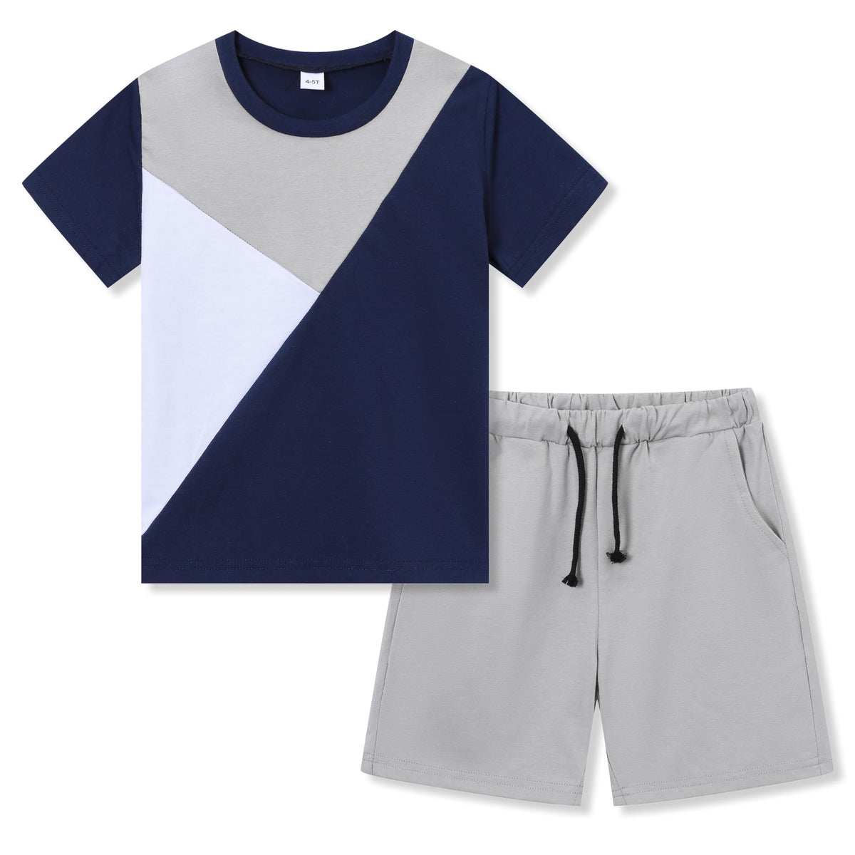Ayzozuy Boy Clothes Colorblock Top + Drawstring Waist Shorts 2 Pieces Kid Summer Outfits Set