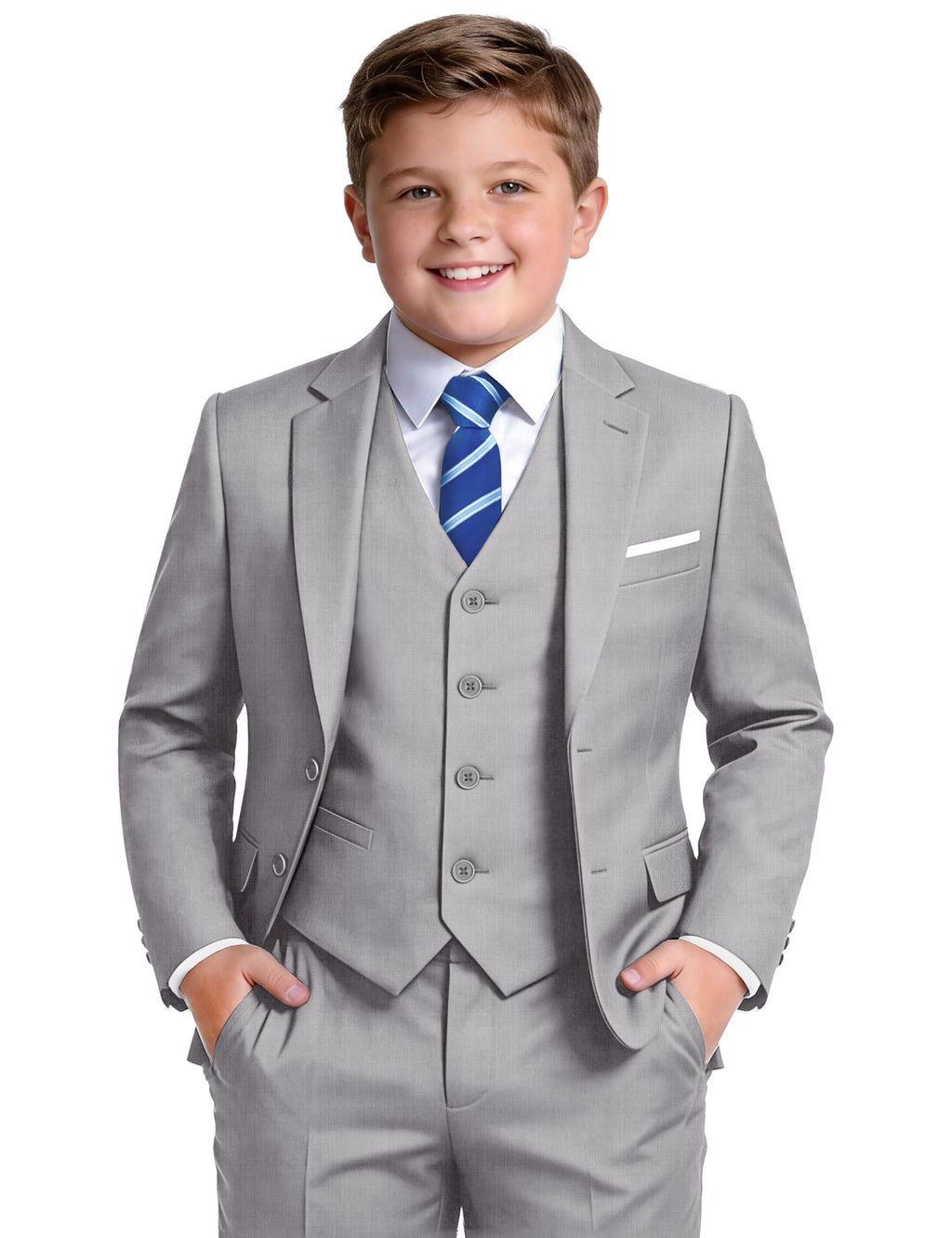 Boys Suit 7-Piece 4 Fits Extra Husky/Husky/Slim/Regular Adjustable Waist + Suspenders