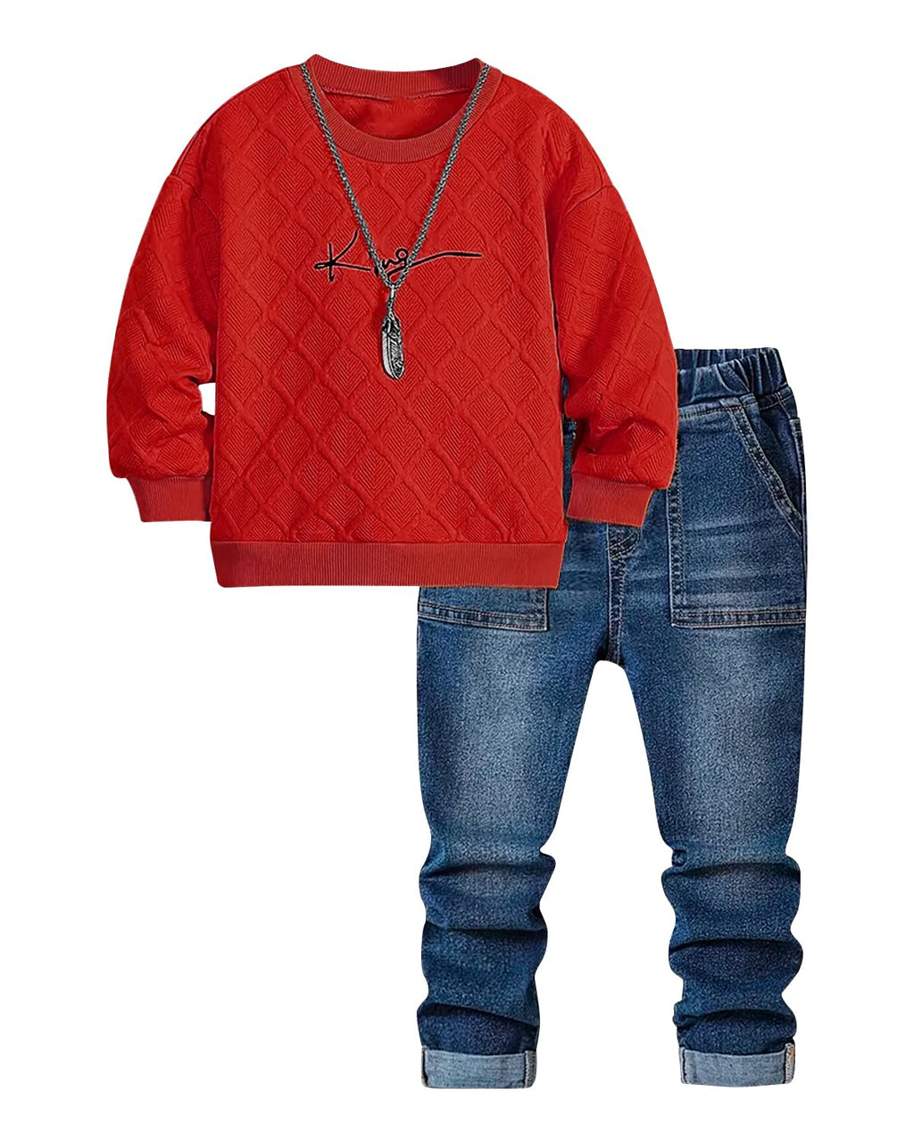 Toddler Boy Outfits Long Sleeve Pullover and Jean Pants Sets