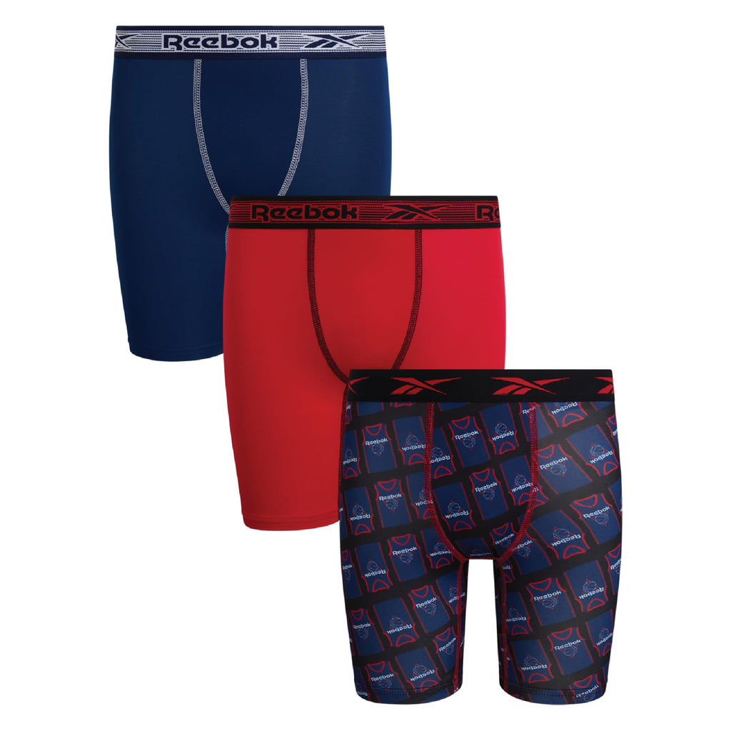 Reebok Boys Boxer Briefs 3 Pack Performance Underwear with Pouch, 6” Inseam