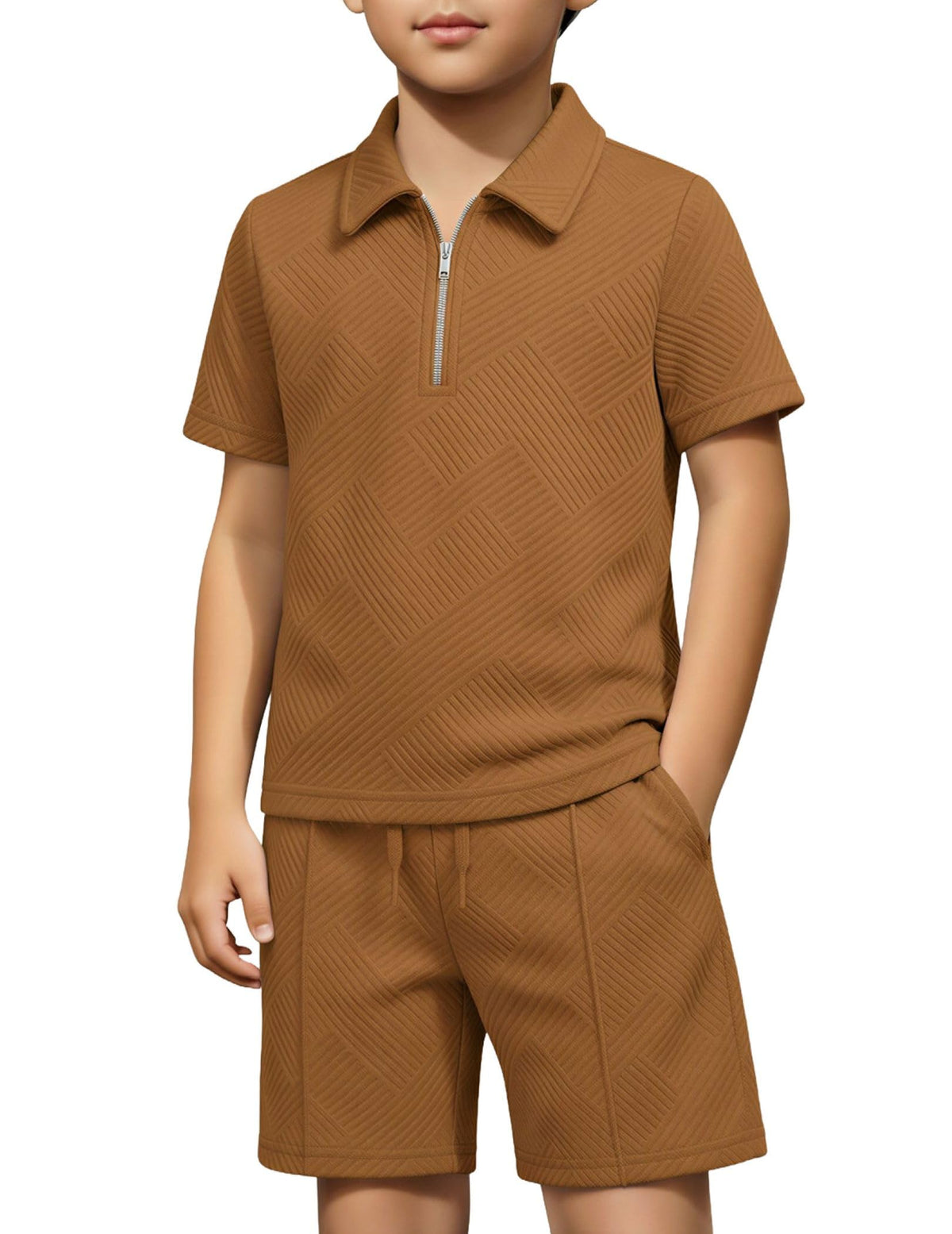 Arshiner Boys 2 Piece Outfits Zip Polo Shirt & Drawstring Shorts 4-13 Years