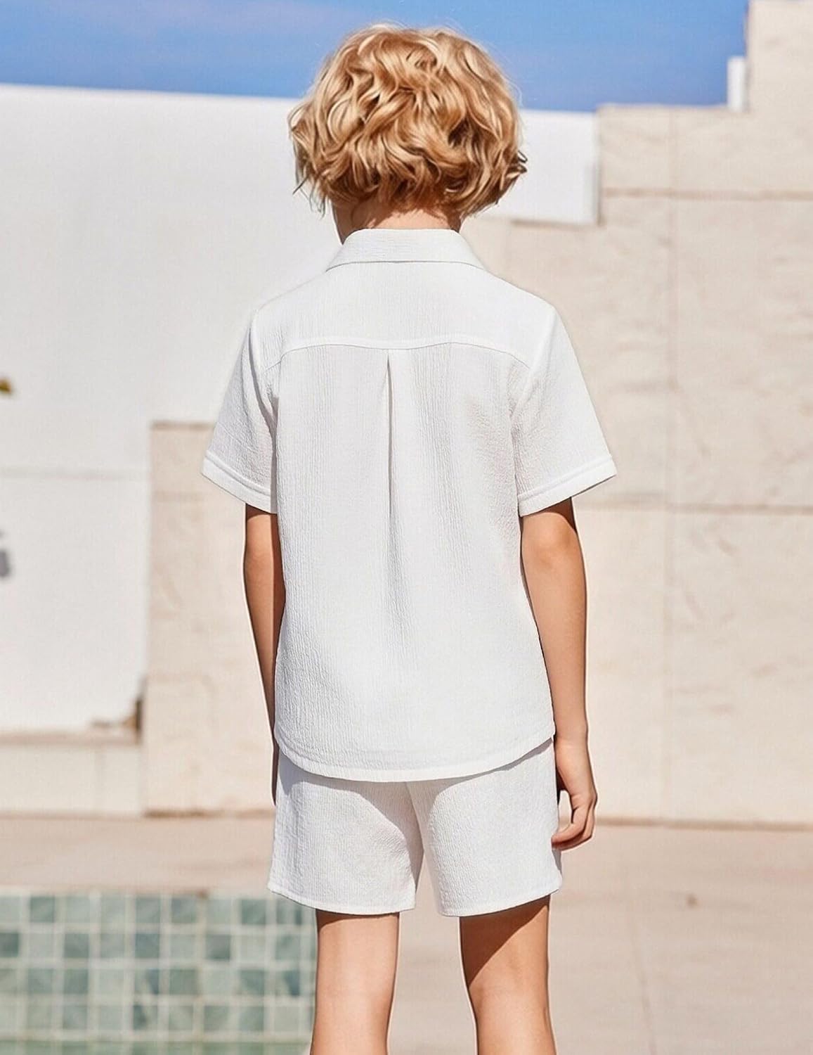 Arshiner Boys Ribbed Textured Outfit Cuban Collar Shirt & Shorts 4-12 Years