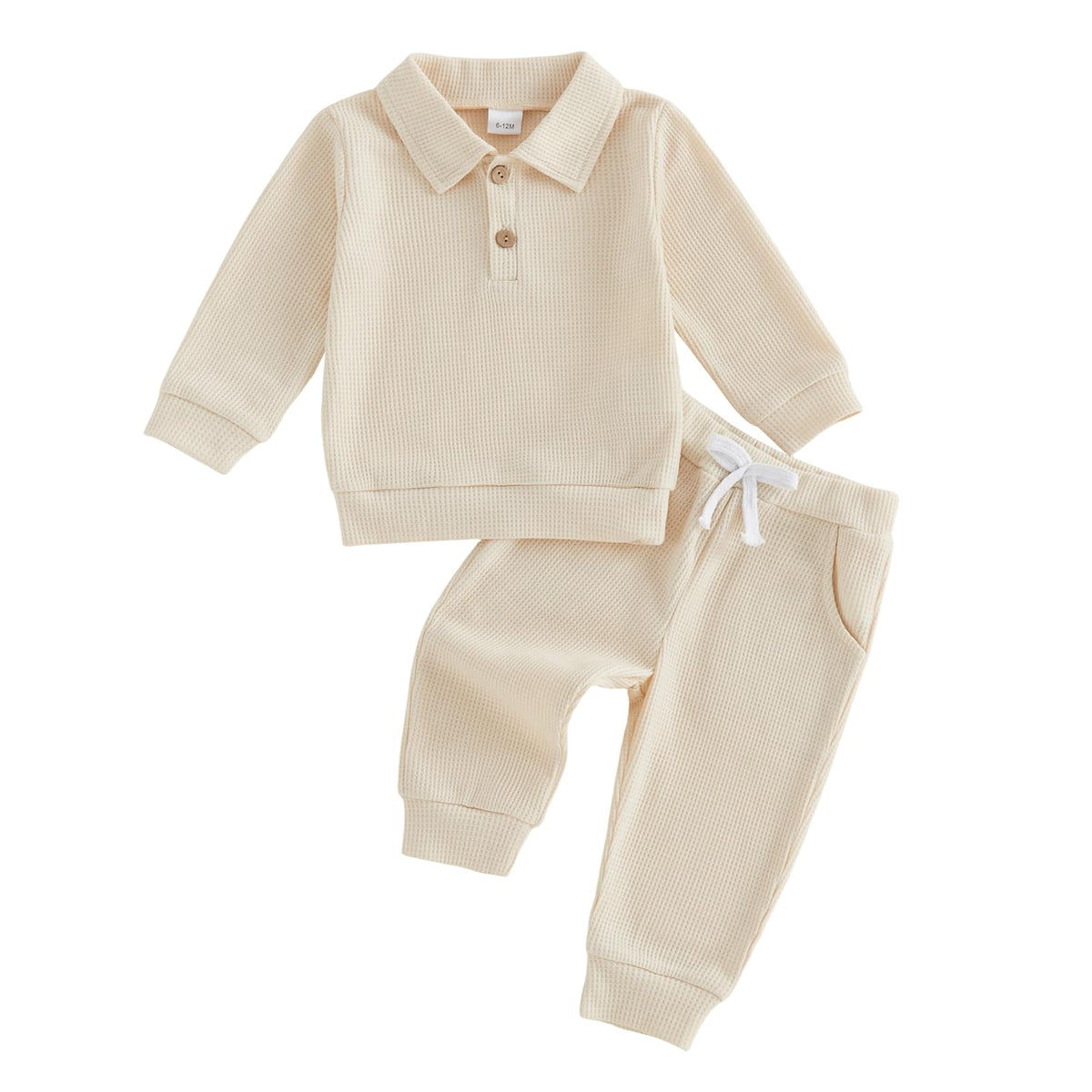 Bagilaanoe Fall Toddler Baby Boy Outfit Polo Long Sleeve Sweatshirt Pullover Top+ Pants Solid Waffle Knit Clothes 2PCS Set
