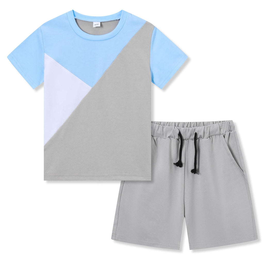 Ayzozuy Boy Clothes Colorblock Top + Drawstring Waist Shorts 2 Pieces Kid Summer Outfits Set