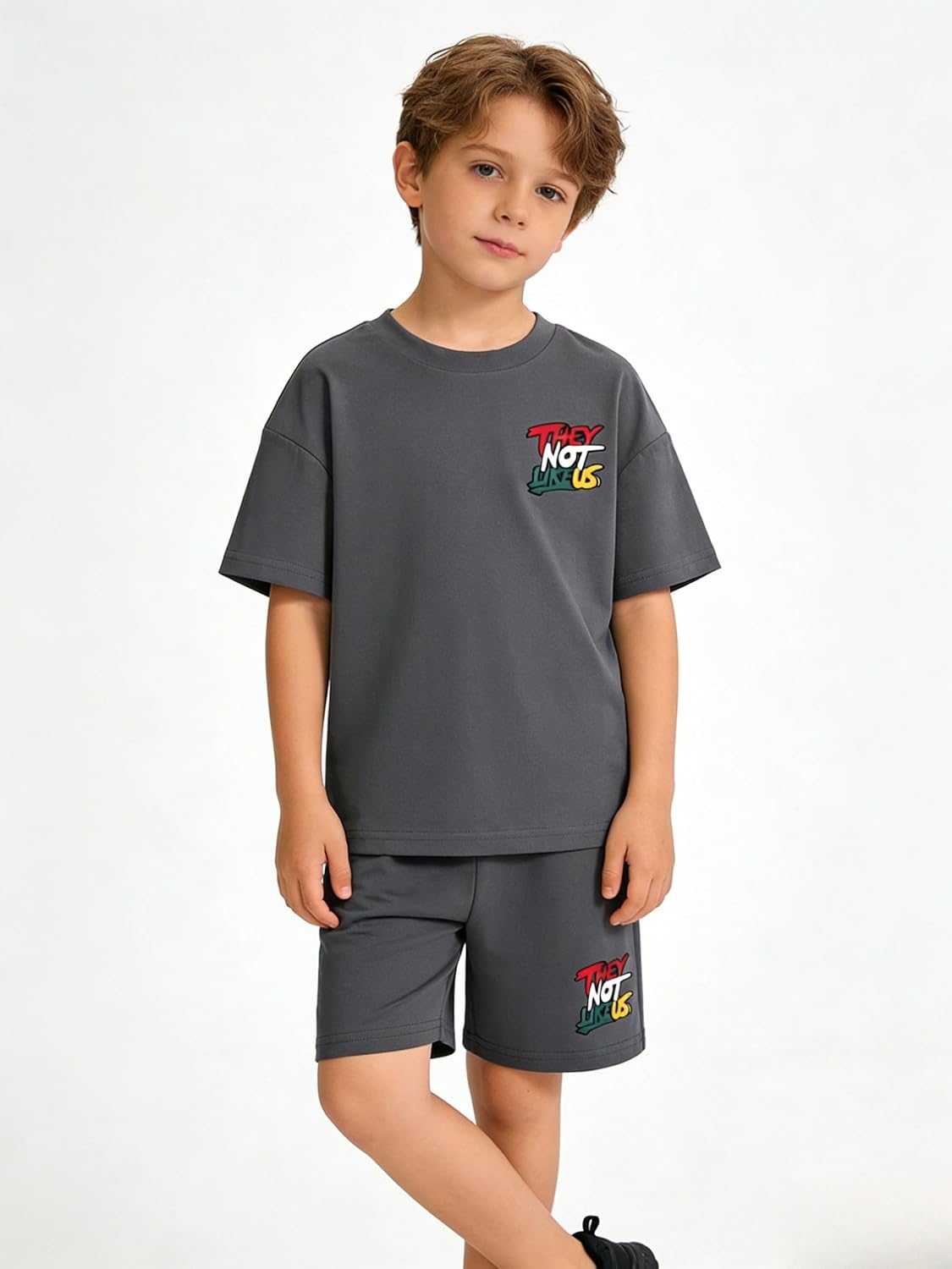 Boys Clothes Tie-Dye Letter Print Top + Casual Shorts 2PC Set Boys Summer Outfit Set for Aged 7-14