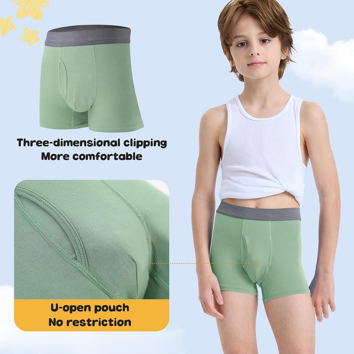 BAMBOO COOL Boys' Boxer Briefs 6-18Y Underwear Moisture-Wicking Lightweight and Ultra Soft 6-Pack
