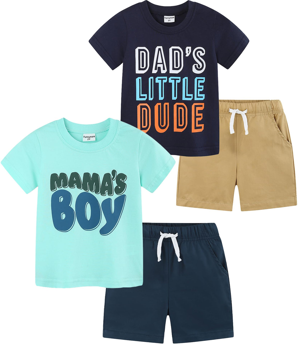 Funnymore Toddler Boy Clothes 4 Pieces Cotton Spring Summer Short Sleeve T-Shirt And Shorts Clothing Set 2-7T