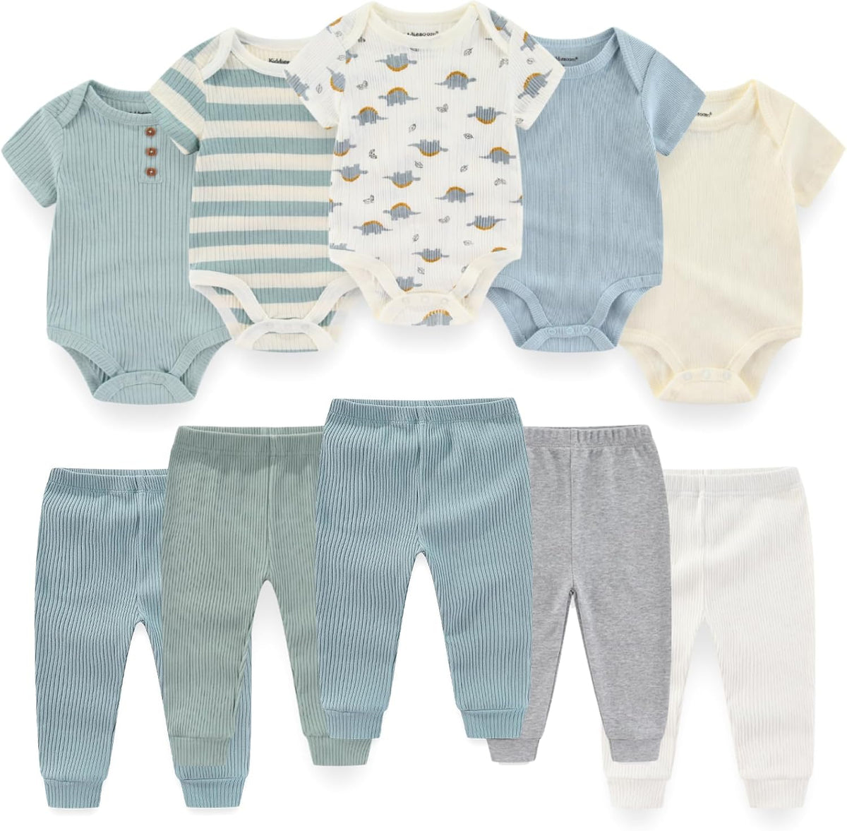 BIGBIGKISS Baby Bodysuit and Pant Set 10Pcs Baby Boy Girl Clothes Outfits