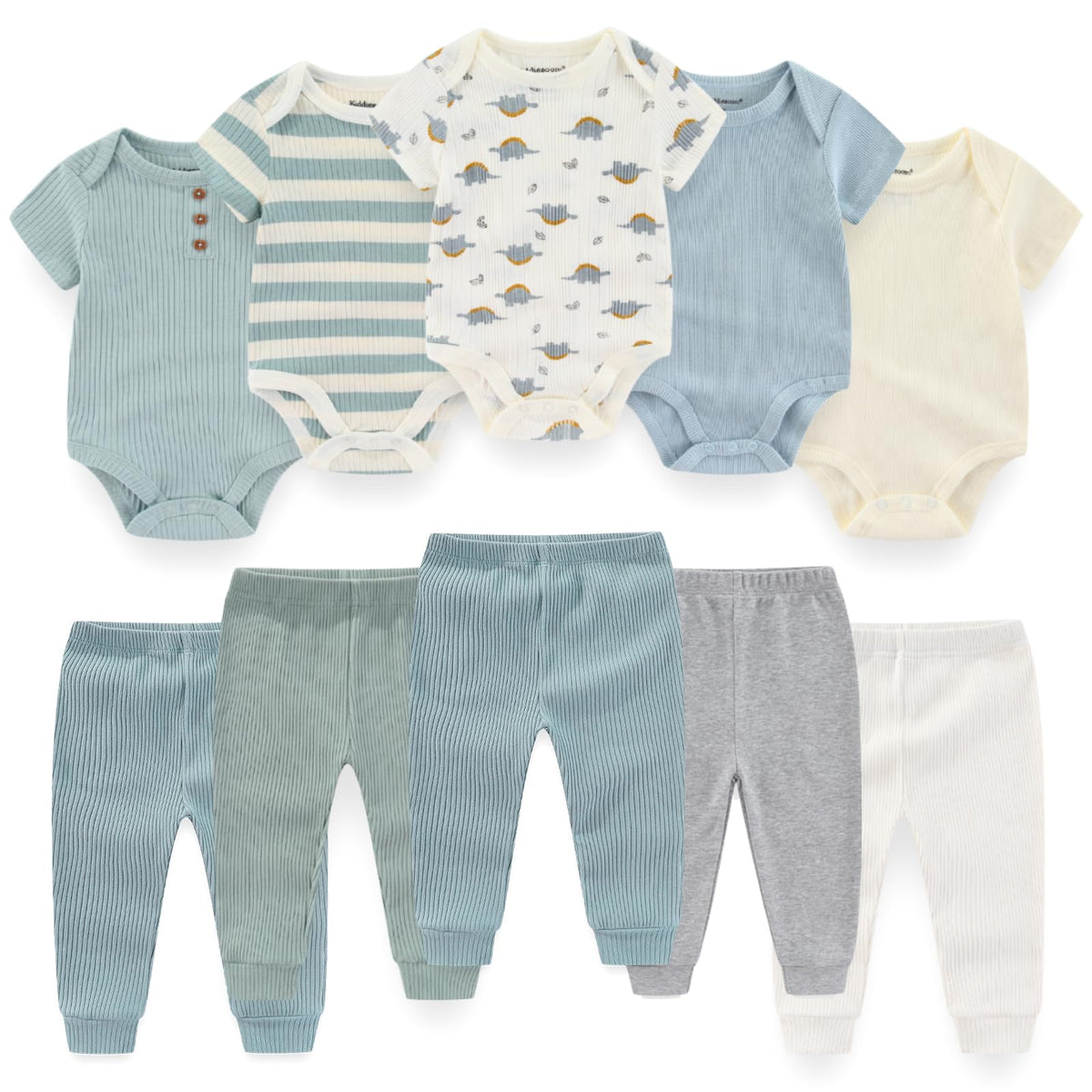 BIGBIGKISS Baby Bodysuit and Pant Set 10Pcs Baby Boy Girl Clothes Outfits