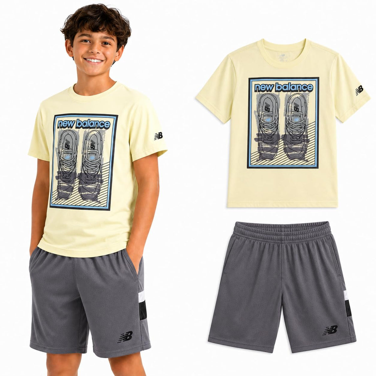 New Balance Boys 2 Piece Cotton Blend Jersey Shirt & Basketball Shorts