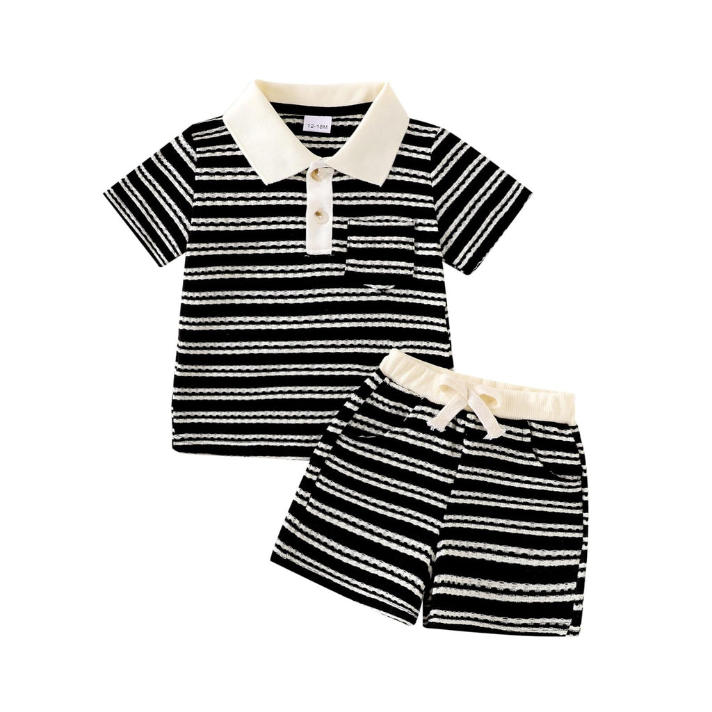 Toddler Boy Clothes, 2-Piece Striped Collared Shirt and Shorts Set