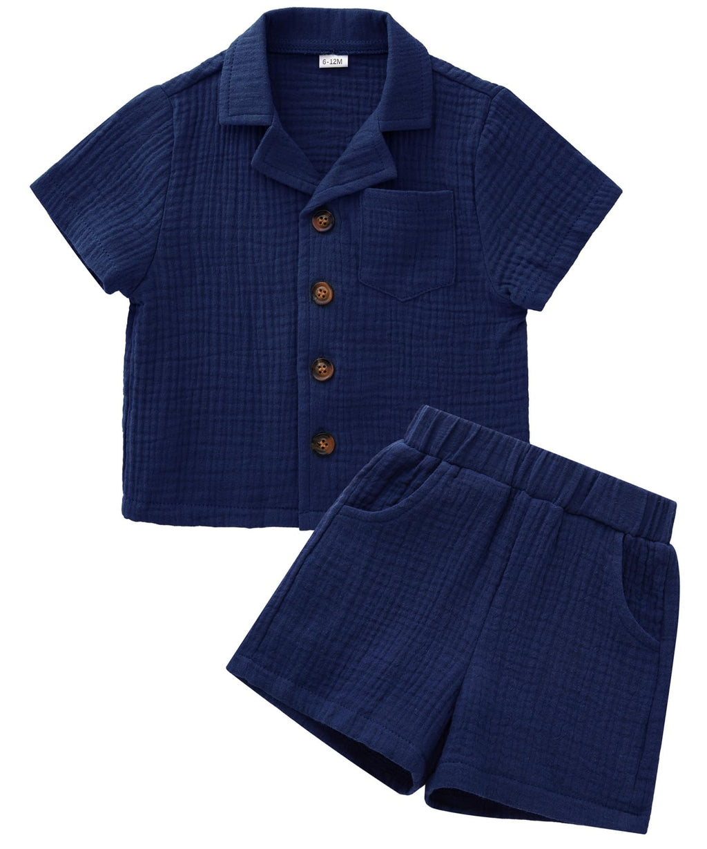 SALNIER Toddler Baby Boy Summer Outfit Set Cuban Shirt Shorts