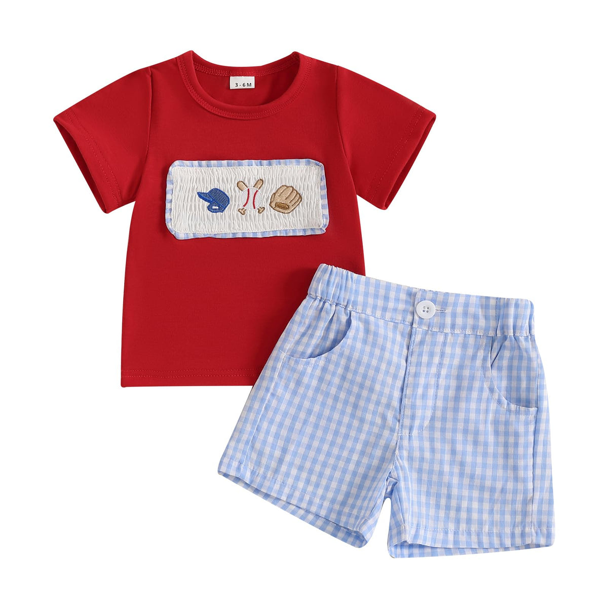 Toddler Baby Boy Baseball Outfits Summer Clothes T-shirt Plaid Shorts Set