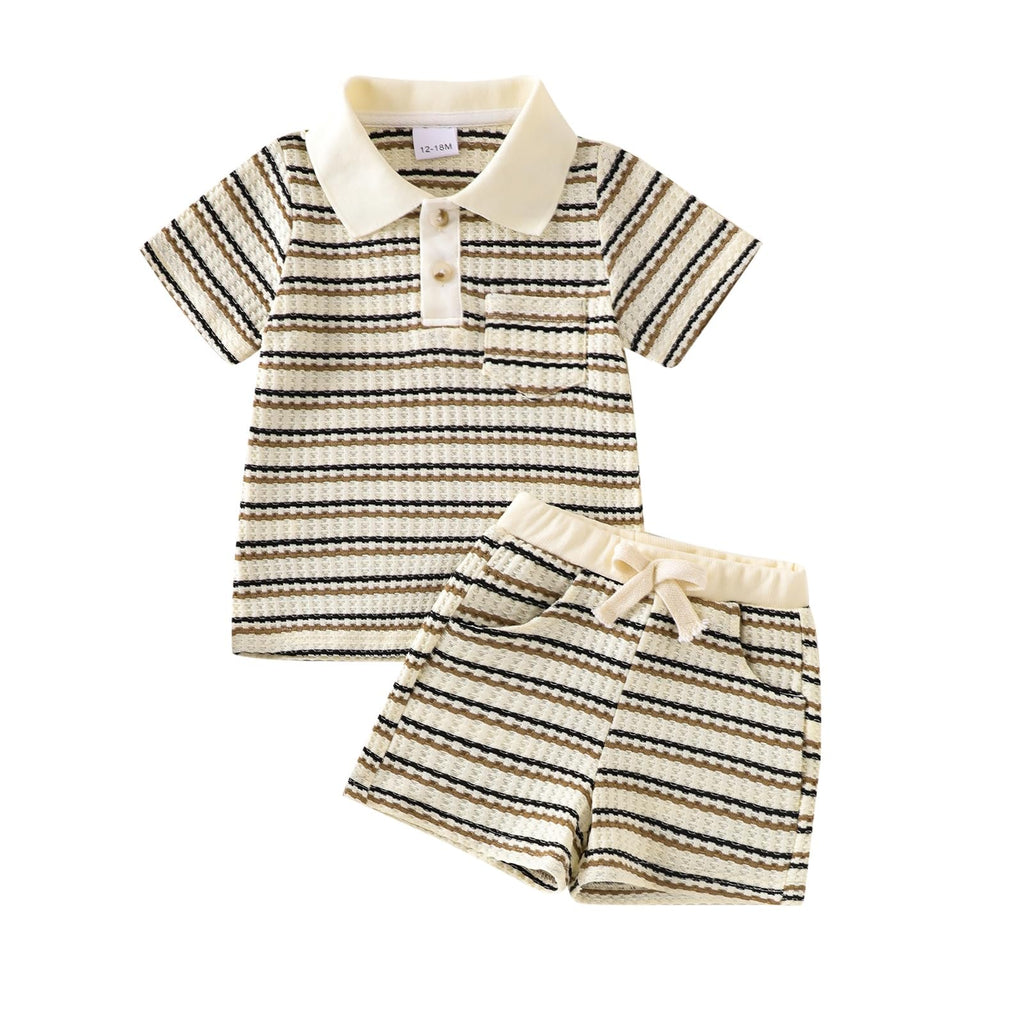Toddler Boy Clothes, 2-Piece Striped Collared Shirt and Shorts Set