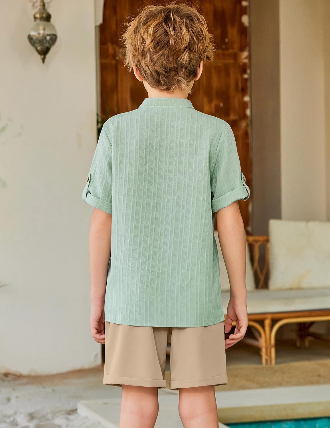 Arshiner Boys Summer Outfits Textured Button Down Shirt and Shorts Set