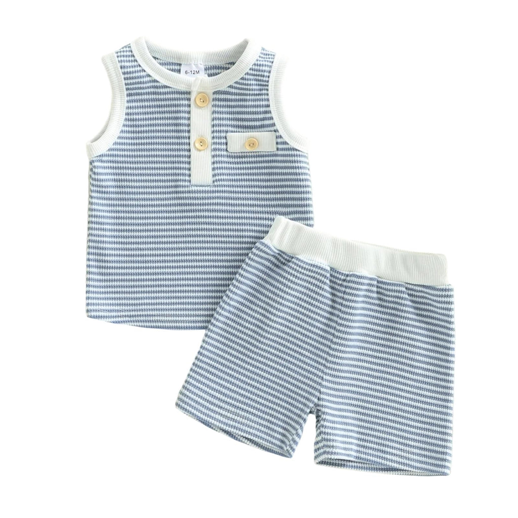 Kupretty Toddler Baby Boy Stripe Waffle Sleeveless Shirt Shorts Set