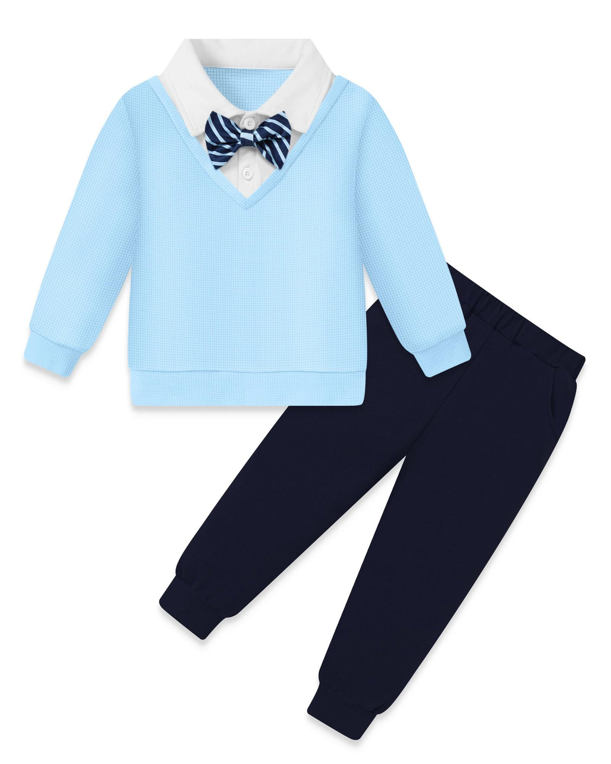 YALLET Toddler Boy Clothes Faux 2 Piece Polo Sweatshirt Pants Outfit Set