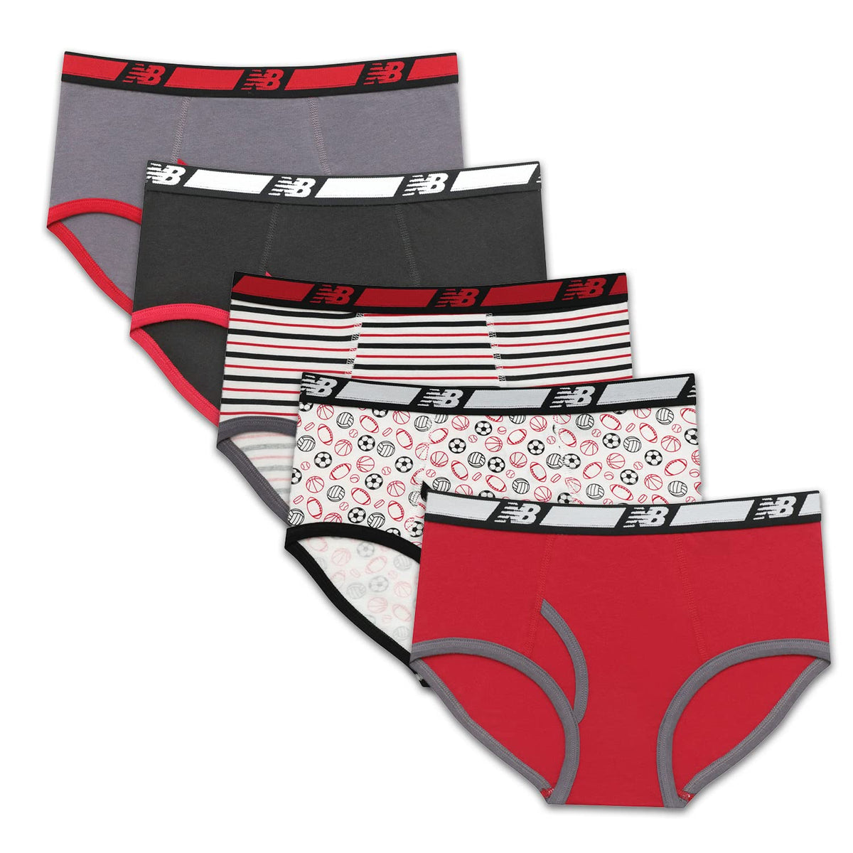 New Balance Boys' Non-brushed Jersey Performance Wicking Cotton Brief Underwear (5 Pack)