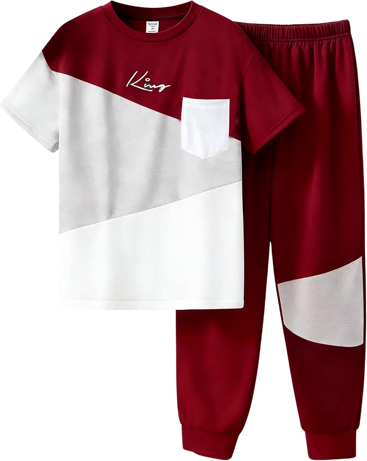 Axumity Tween Boys' 2-Piece Casual Outfit Spring Summer Short Sleeve Crewneck Top & Color Block Pants Size 6-13