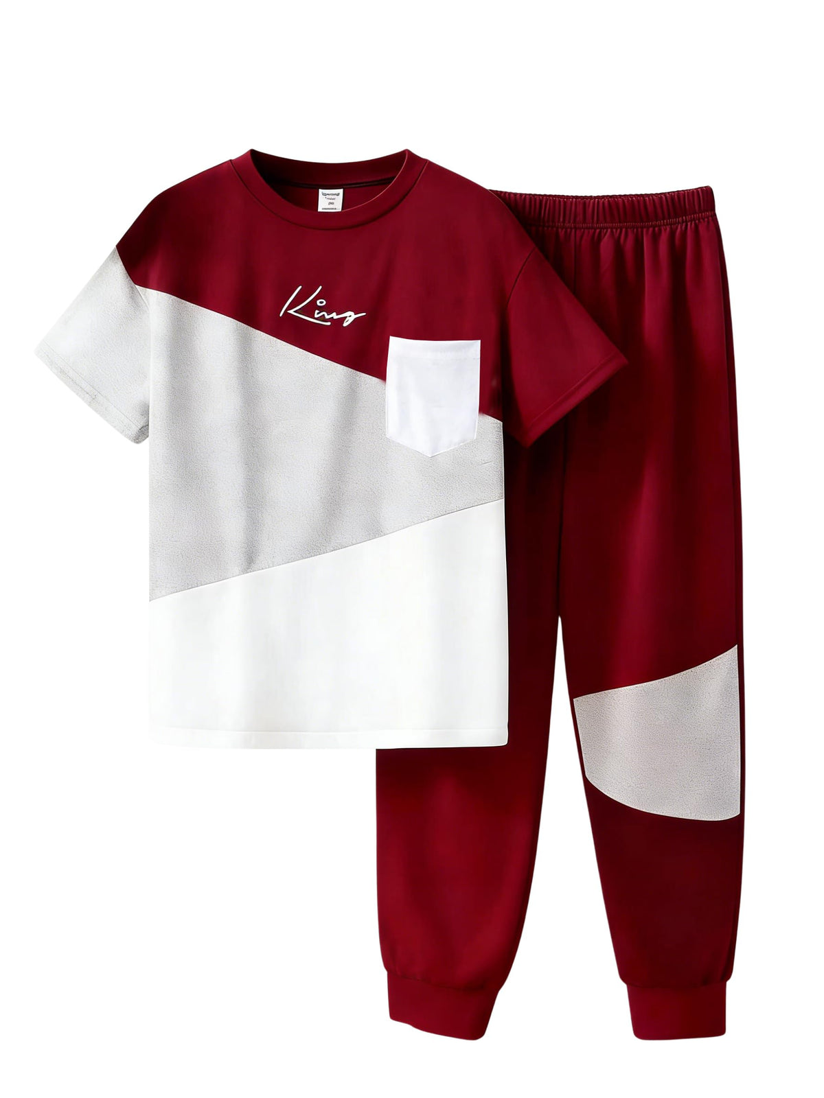 Axumity Tween Boys' 2-Piece Casual Outfit Spring Summer Short Sleeve Crewneck Top & Color Block Pants Size 6-13