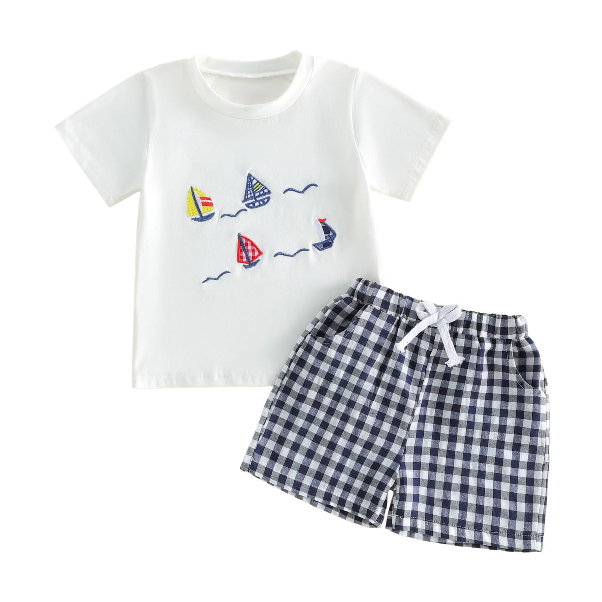 Toddler Baby Boy Baseball Outfits Summer Clothes T-shirt Plaid Shorts Set