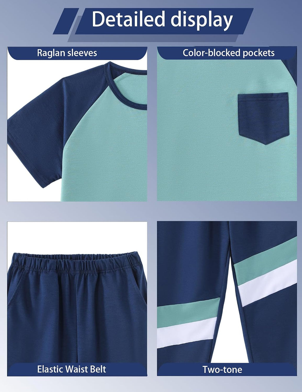 Boys Clothes,Boy outfits 2-Piece Raglan Color blocking Short-Sleeve T-Shirt Color blocking Pant Boys Clothing Set