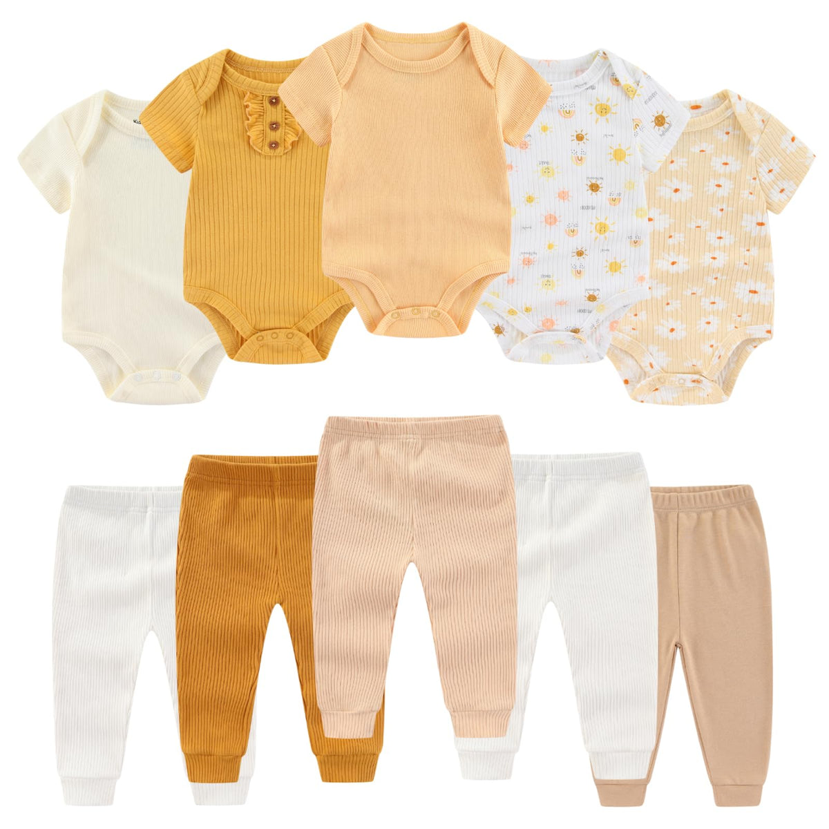 BIGBIGKISS Baby Bodysuit and Pant Set 10Pcs Baby Boy Girl Clothes Outfits