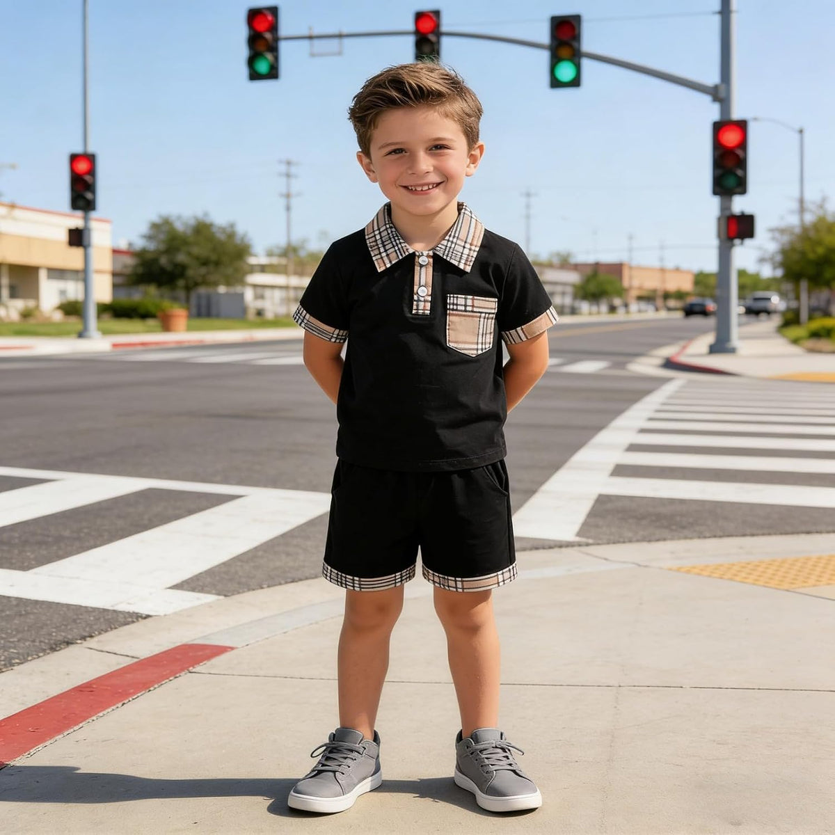 Size 4-8 Years Toddler Boys Clothes 2 Piece Short Sleeve Polo Shirt & Casual Shorts Set Kids Boy Summer Outfits Set