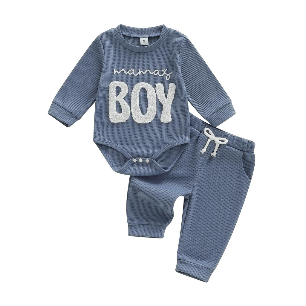 Douhoow Baby Boy Clothes Letters Embroidered Baby Sweatshirt Romper Waffle Pants Set Infant Boy Fall Winter Outfits