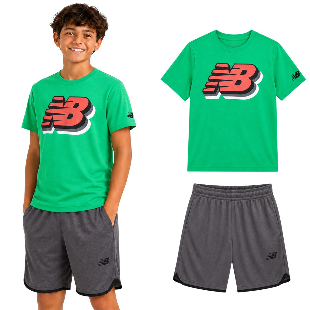 New Balance Boys 2 Piece Cotton Blend Jersey Shirt & Basketball Shorts
