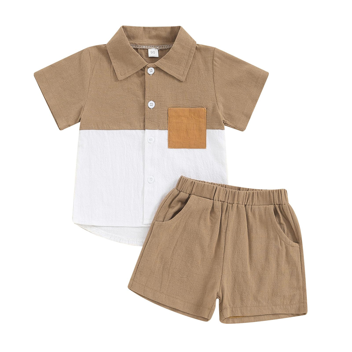 fhutpw Toddler Boy Patchwork Summer Outfits Short Sleeve Button Down Shirt Tops & Casual Shorts Sets Baby 2T 3T 4T 5T Clothes