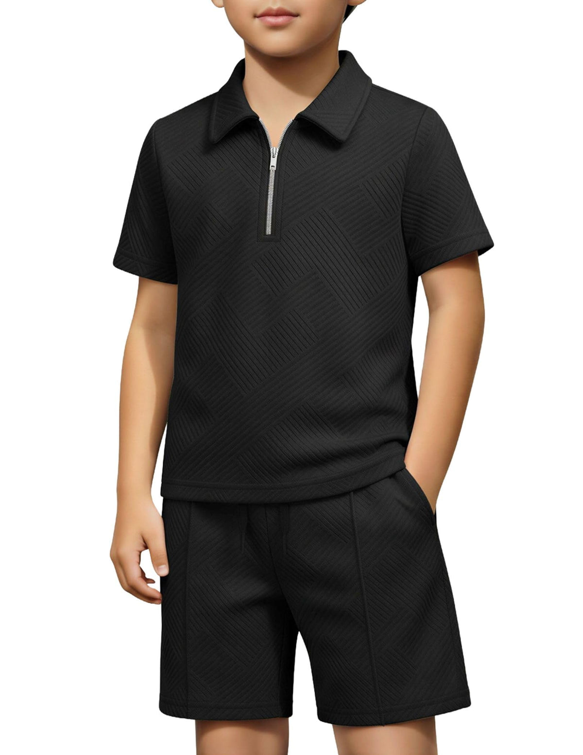 Arshiner Boys 2 Piece Outfits Zip Polo Shirt & Drawstring Shorts 4-13 Years