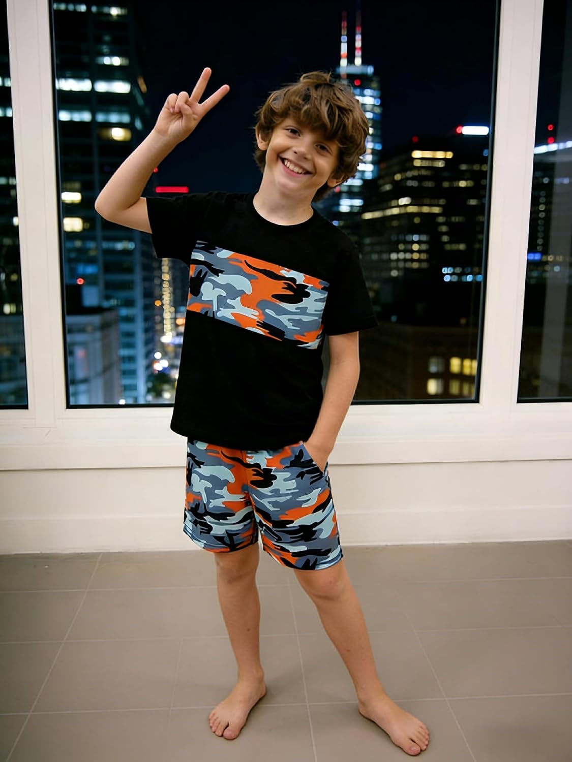 4-8T Toddler Boys 2-Piece Summer Casual Outfit Striped Print Short Sleeve T-Shirt & Shorts Set