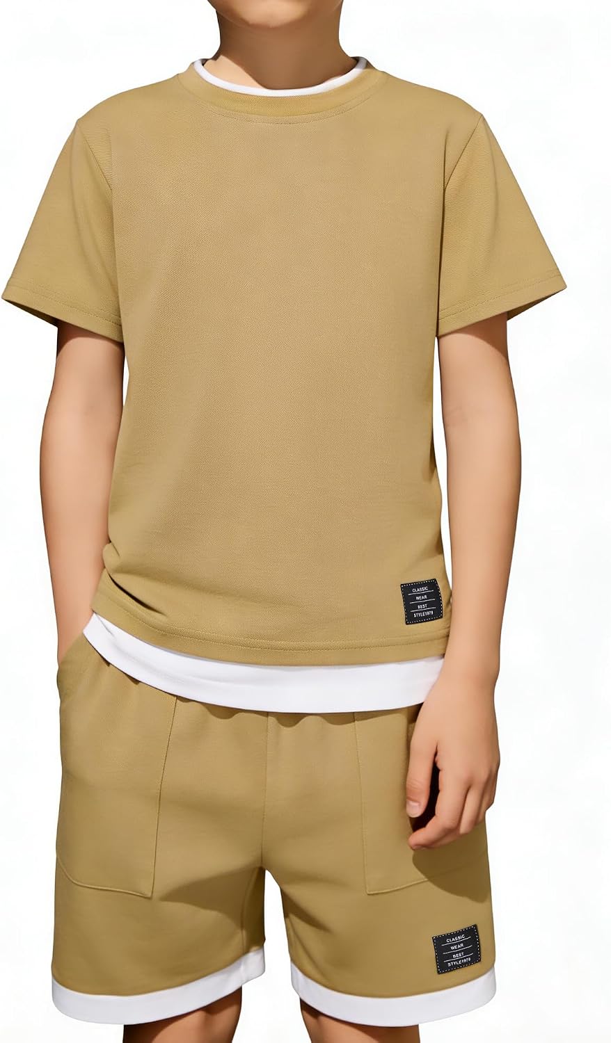 Toddler Kids Boys Soft Comfy 2 Pieces Set Short Sleeve Shirts and Shorts Sets Boy Summer Clothes 4-12 Years